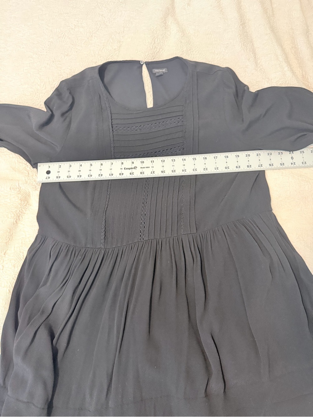 Ann Taylor Black Tiered Pintuck Dress Flowy Lagenlook Minimalist capsule - Picture 6 of 12